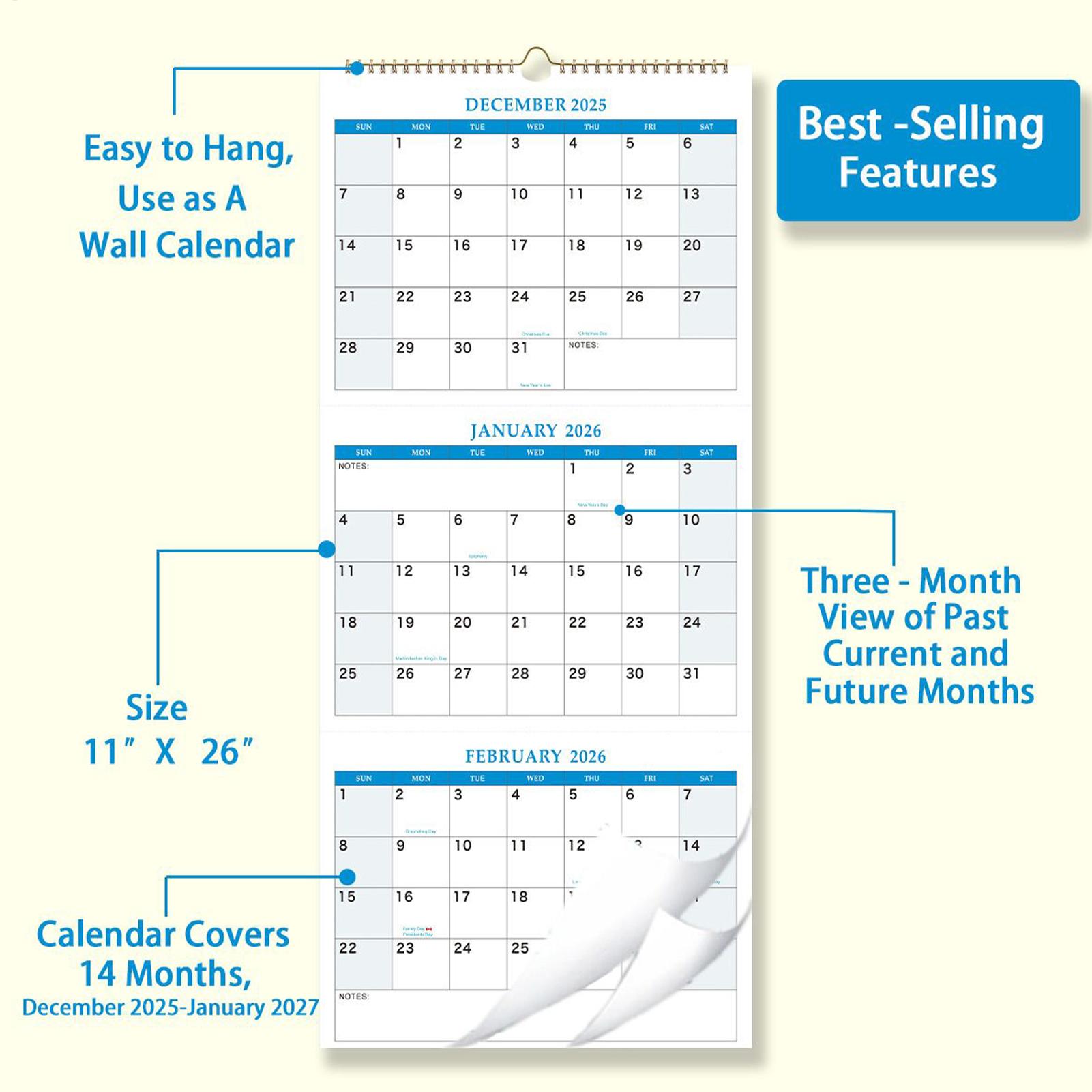 2026 Large Wall Calendar 3 Mon - Planned Parenthood ulasan dan harga